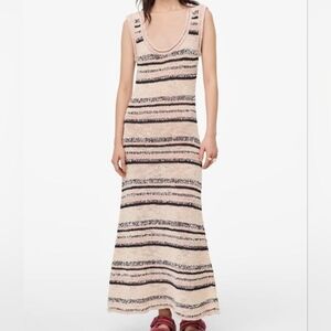 RARE Zara Tan & Black Sleeveless Knit Scoop Neck Striped Maxi Dress Size Small